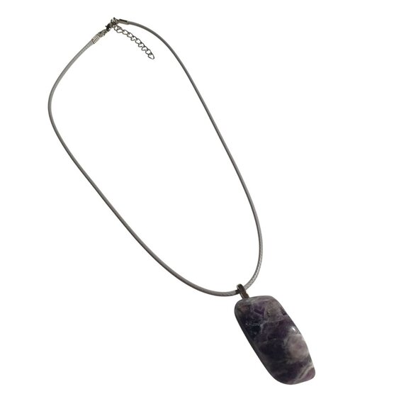 Amethyst Polished Stone Pendant Necklace Silver Tone Adjustable Purple White - Picture 3 of 6